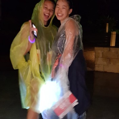 Teenagers in the rain